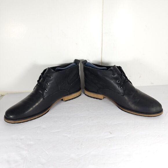 Andrew Marc Men's Nykanel US 11 Black Leather Lace-Up Ankle Chukka Boots - Picture 6 of 14